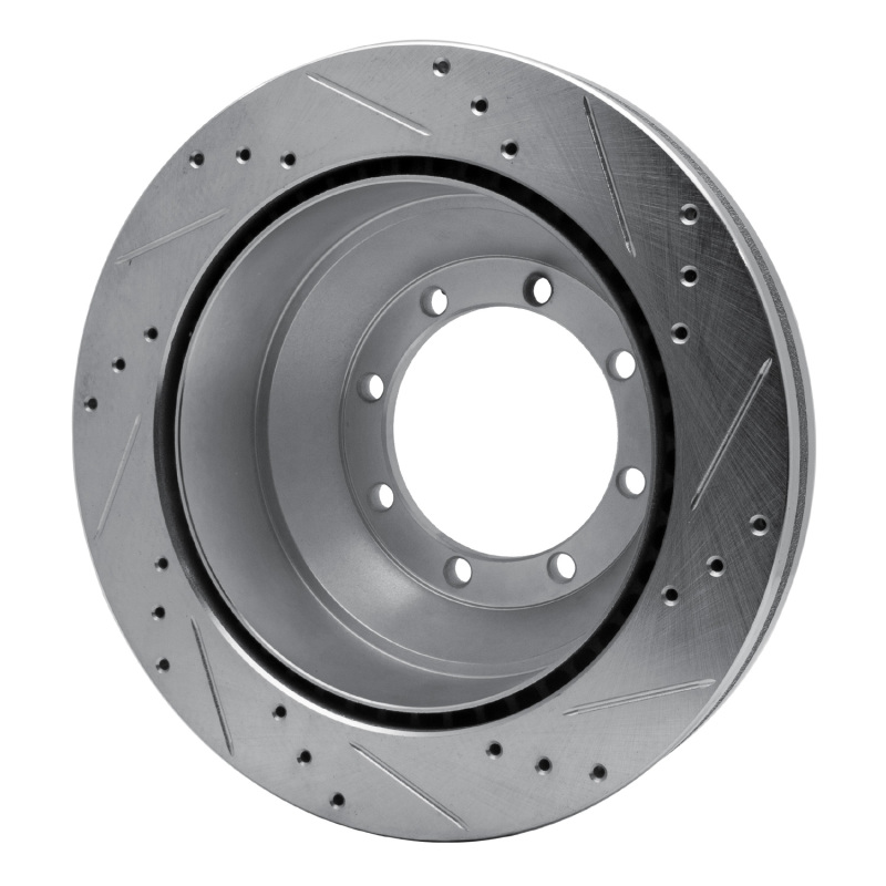 Ford E-Super Duty Brake Rotor (1) - Rear Left - R1 Concepts - Drilled & Slotted - Silver - `08-`20